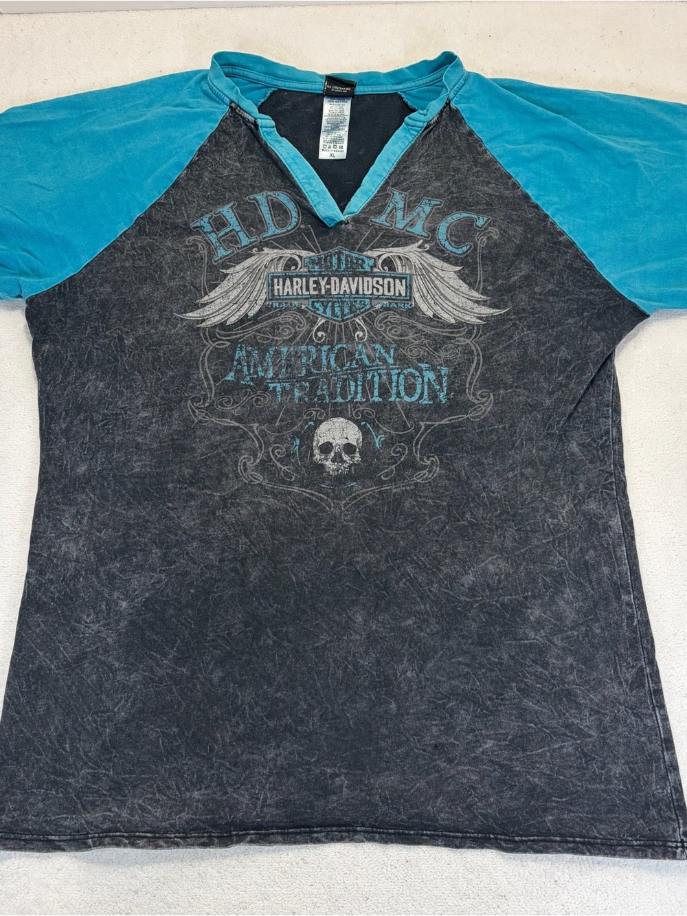 Harley-Davidson Blue Black Mineral Wash Tee XL